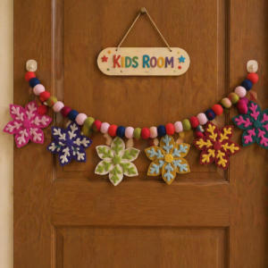 wool felted snow flake theme colorful felt garland Christmas ornaments