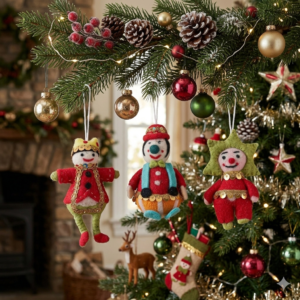 Wool felted handmade clown joker theme Christmas ornaments(Set of 3)