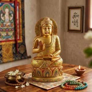 Hand-Painted Wooden Meditating Buddha Statue – Artisanal Handcrafted Zen Decor for Home & Office