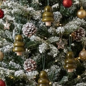 Set of 4 Green Pala Indigo Wood Channapatna Tree Ornaments- Green Jingle