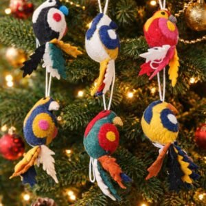Wool felted handmade parakeet greetings set of 6 Christmas ornaments