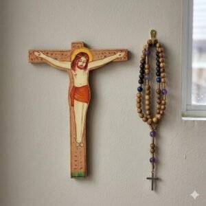 Wooden handmade, hand painted sacred crucifixion Jesus Christ Kitchen magnet