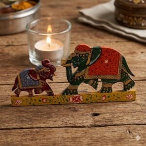 Wooden handmade, hand painted mother and baby elephant playing kitchen magnet