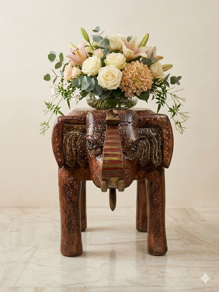 Handmade Wooden Elephant Side Table - Image 4
