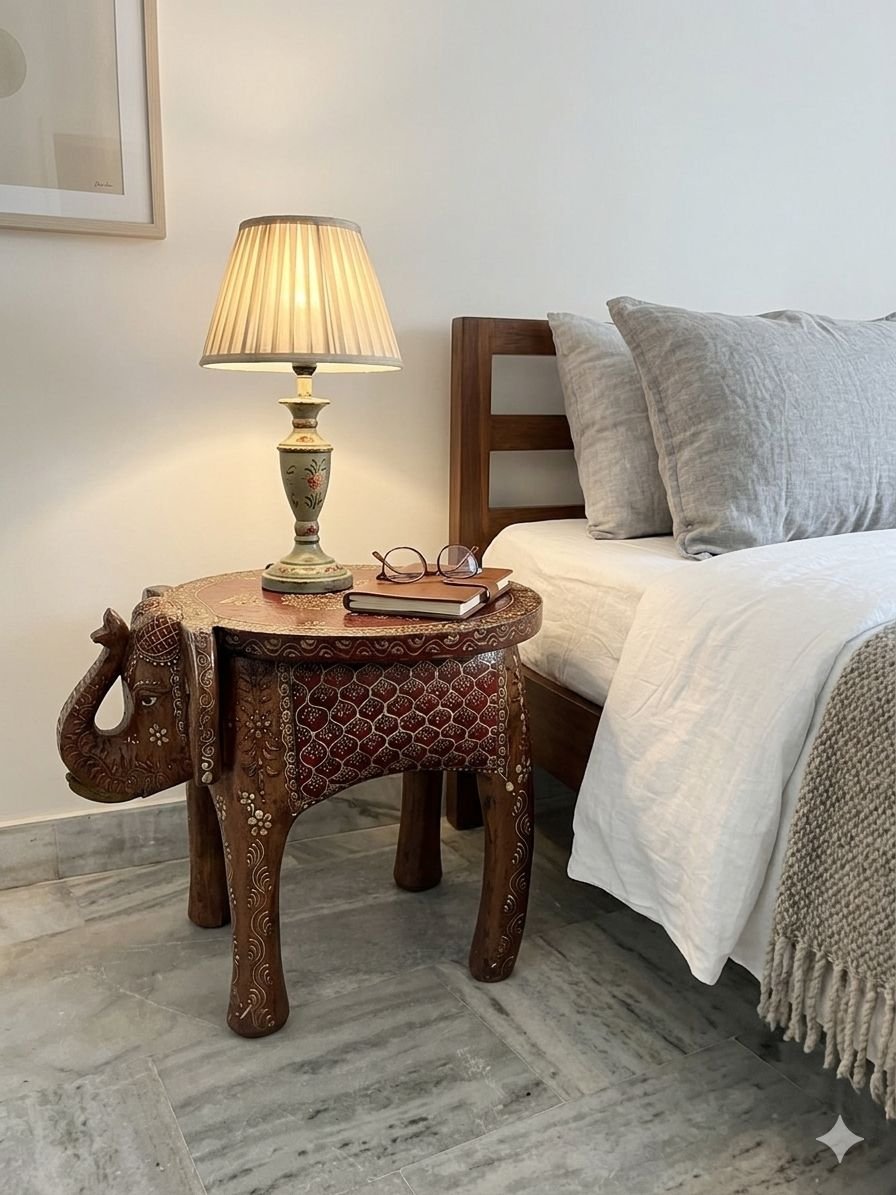 Handmade Wooden Elephant Side Table